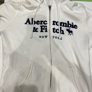Abercrombie and Fitch White Zip Up Hoodie Sweatshirt SIZE M